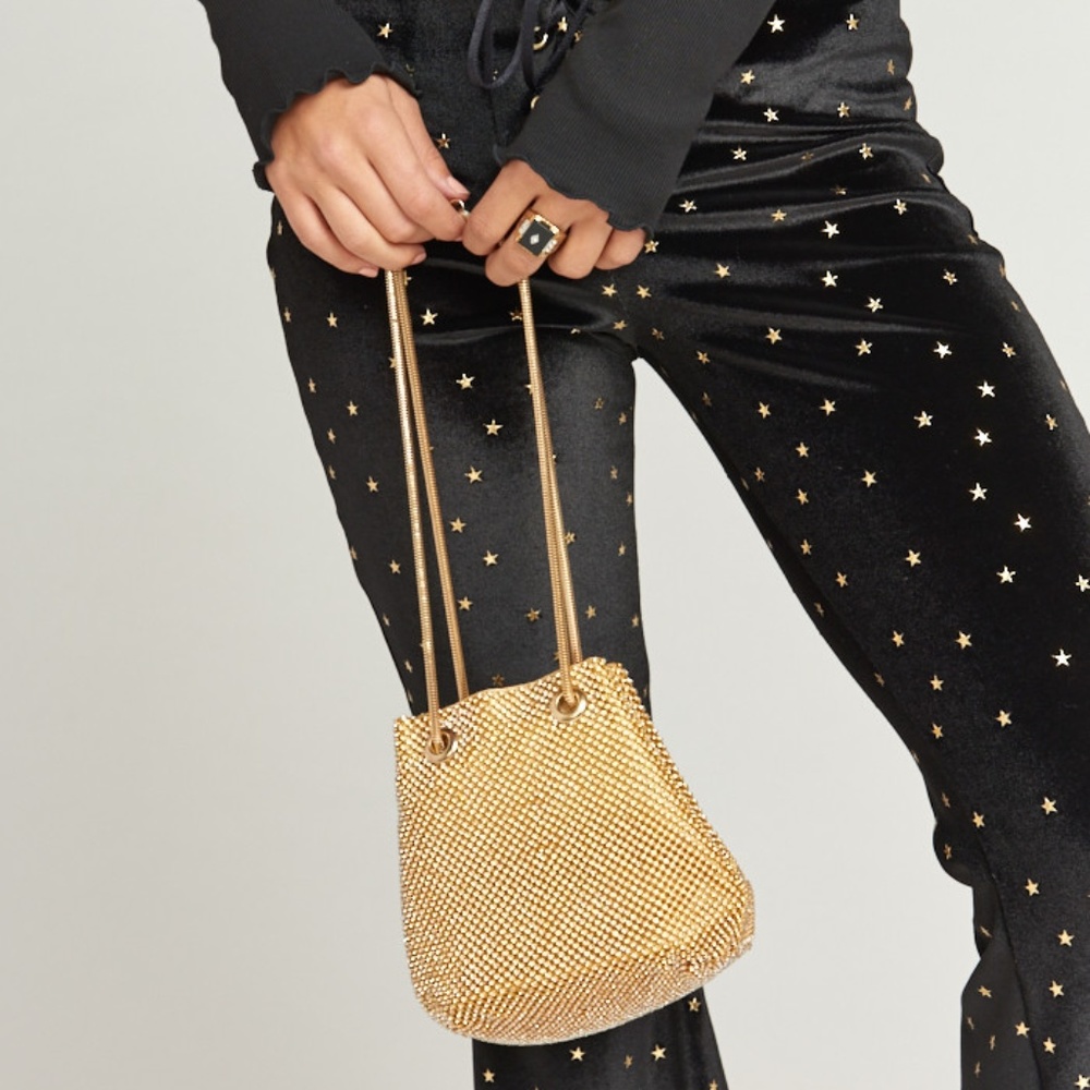 Gold Rhinestone Bucket Bag - Picture 3 of 8
